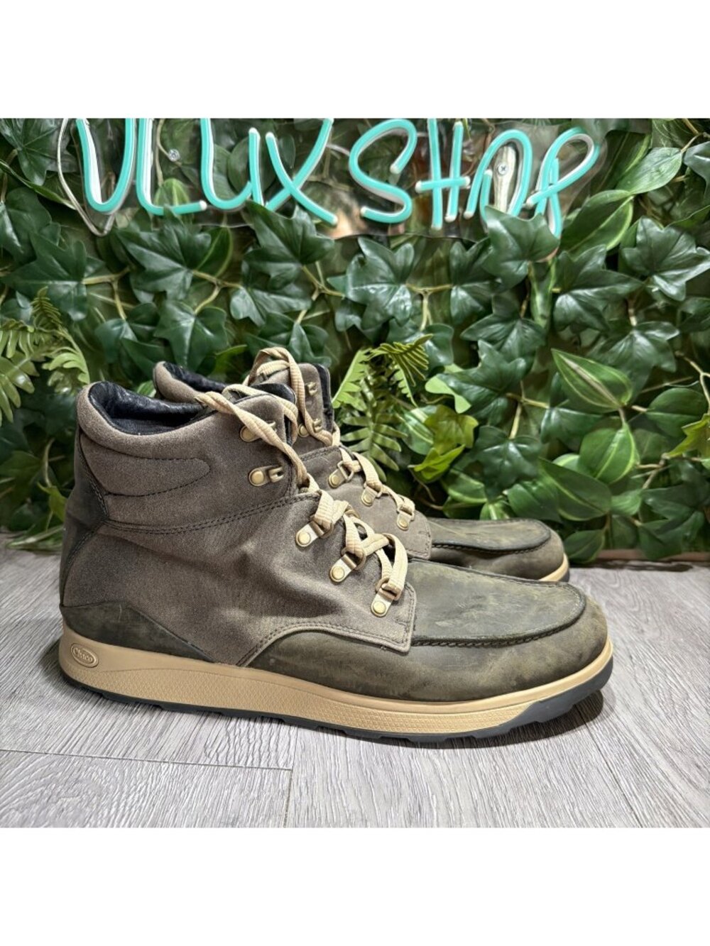 CHACO Men Hiking Nubuck Olive Night Boots Lace Trail Size 12